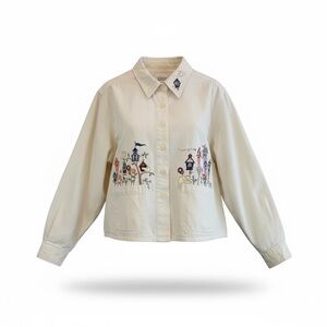 Christopher & Banks Embroidered Birdhouse Jacket Cream Cottagecore Button up XL